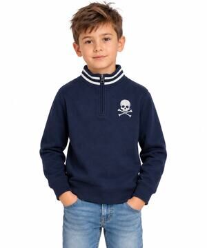Wes and Willy Boys 1/2 Zip Pullover Size 7 Navy Blue Skull Number 10 EUC